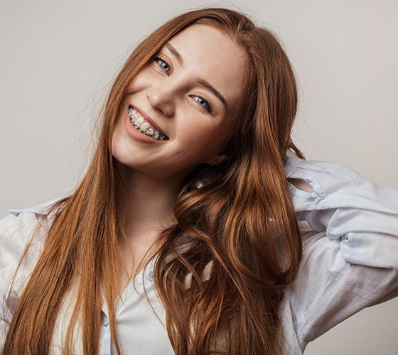 Smiling teen girl with braces